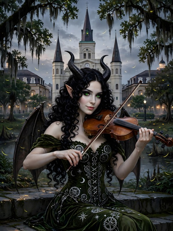 The Fiddle on the Steps, Bayou Moon, Chapter 3, original dark fantasy artwork from The Succubus Saga by Merci Web Design Studio