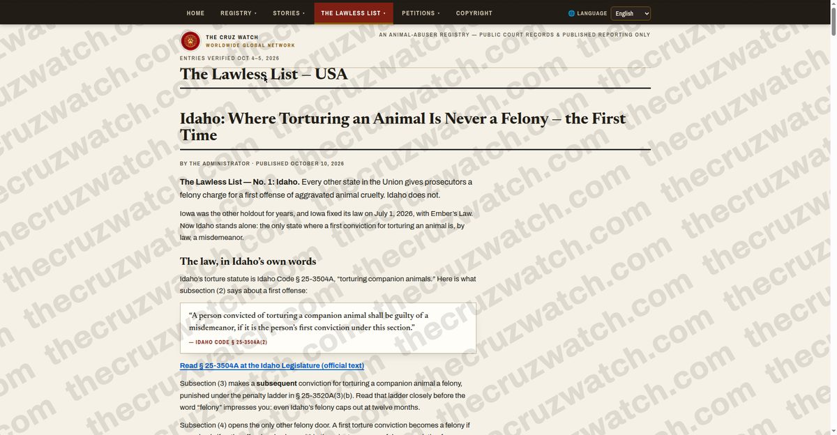 The Cruz Watch Lawless List, designed and built by Merci Web's webmaster